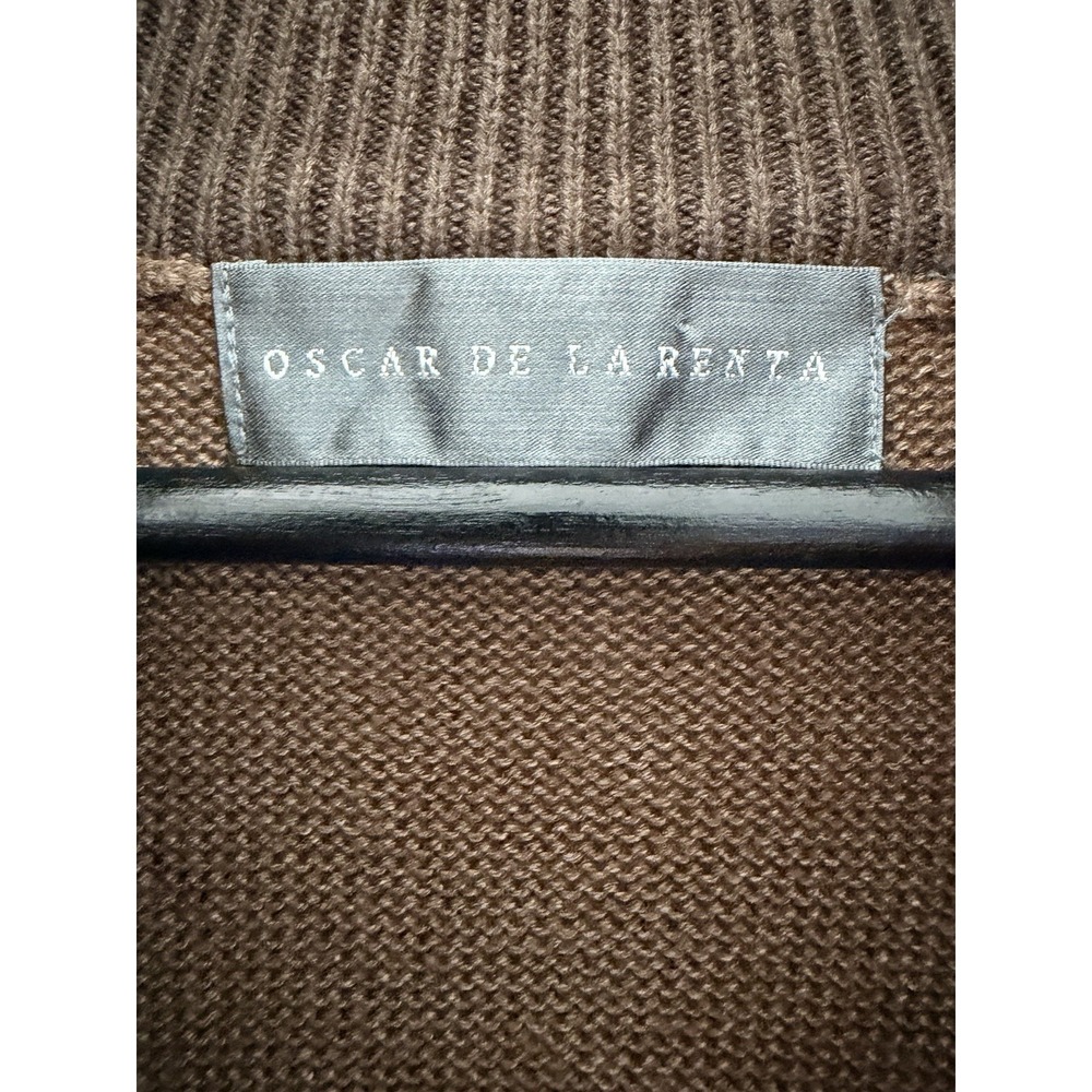 Oscar de la Renta Men Brown Half Zip Knit Sweater XXL Cotton Silk Cashmere Blend - Picture 4 of 7